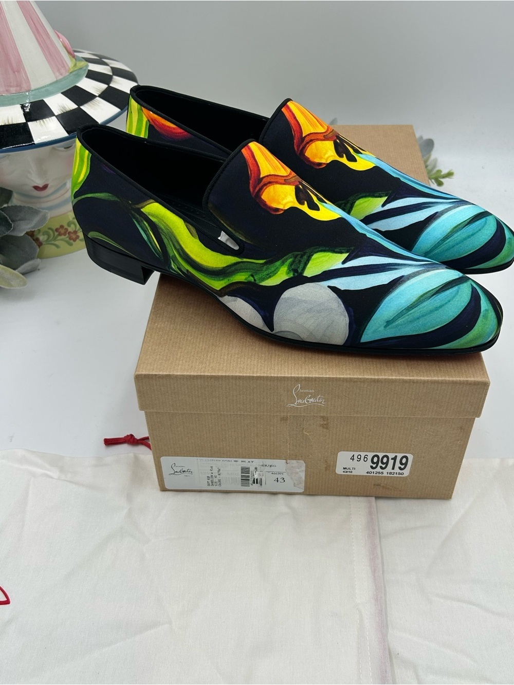 Men's Christian Louboutin floral print satin loafers size 43 made in Italy - Picture 4 of 11